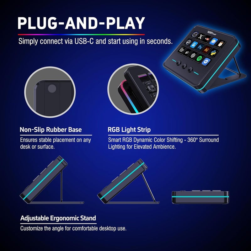 VSDINSIDE Macro Keypad, Stream Controller Deck Gaming Streaming Shortcut Keyboard, 18 Programmable Keys Customizable Visual AI Pad USB Soundboard for OBS, YouTube, Desk Office Setup, Laptop, PC, Mac - Image 4